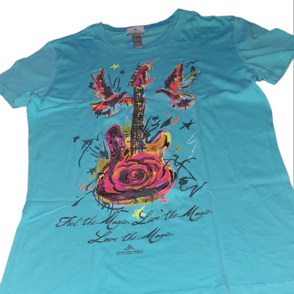 Girls Rock And Roll Hall Of Fame+Museum Short Sleeve Guitar T-Shirt L Blue
